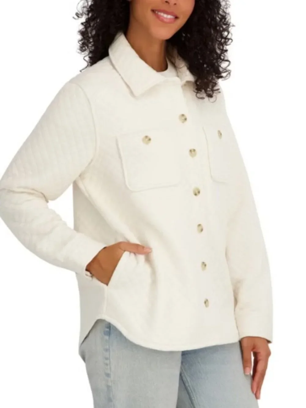 NWT SAGE Women's Quilted Shirt Jacket, Cream (Bone)